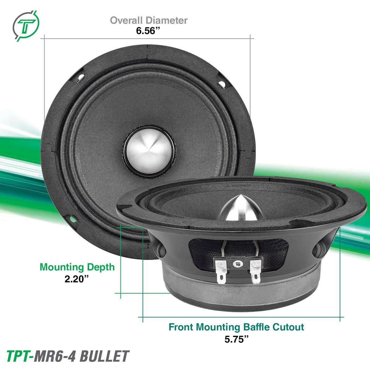 Timpano Audio TPT-MR6-4 BULLET 6.5" Midrange Bullet Car Speaker 4 Ohm