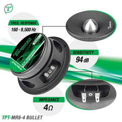 Timpano Audio TPT-MR6-4 BULLET 6.5" Midrange Bullet Car Speaker 4 Ohm