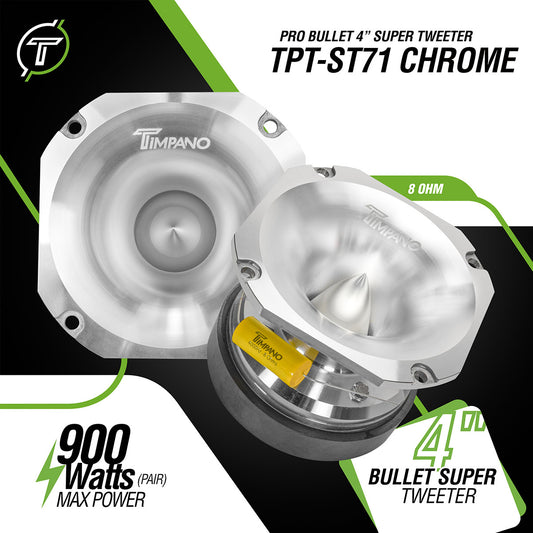 Timpano Audio TPT-ST71 CHROME Pair PRO Bullet 4" Super Tweeter Chrome 8 Ohm