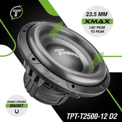 Timpano Audio TPT-T2500-12 D2 12" Car Audio Subwoofer 2500 Watts Dual 2 Ohm High Performance