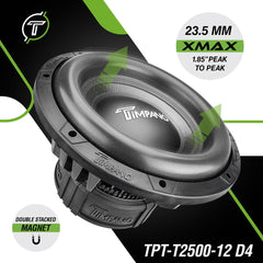 Timpano Audio TPT-T2500-12 D4 12" Car Audio Subwoofer 2500 Watts Dual 4 Ohm High Performance