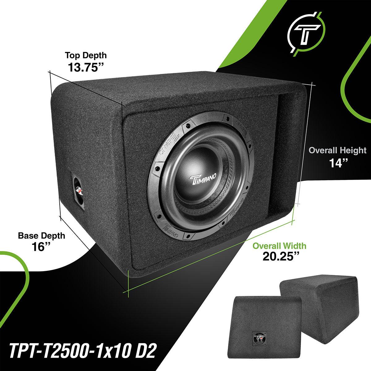 Timpano Audio KIT1xTPT-T2500-1x10D2+1xTPT-15001Ohm 10" Car Audio Subwoofer Box + Amplifier Bundle 1500 Watts 1 Ohm Loaded Ported Enclosure