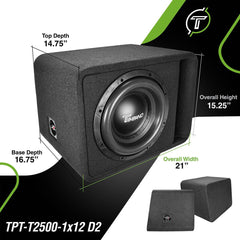 Timpano Audio KIT1xTPT-T2500-1x12D2+1xTPT-BASS30001Ohm 12" Car Audio Subwoofer Box + Amplifier Bundle 2500 Watts 1 Ohm Loaded Ported Enclosure