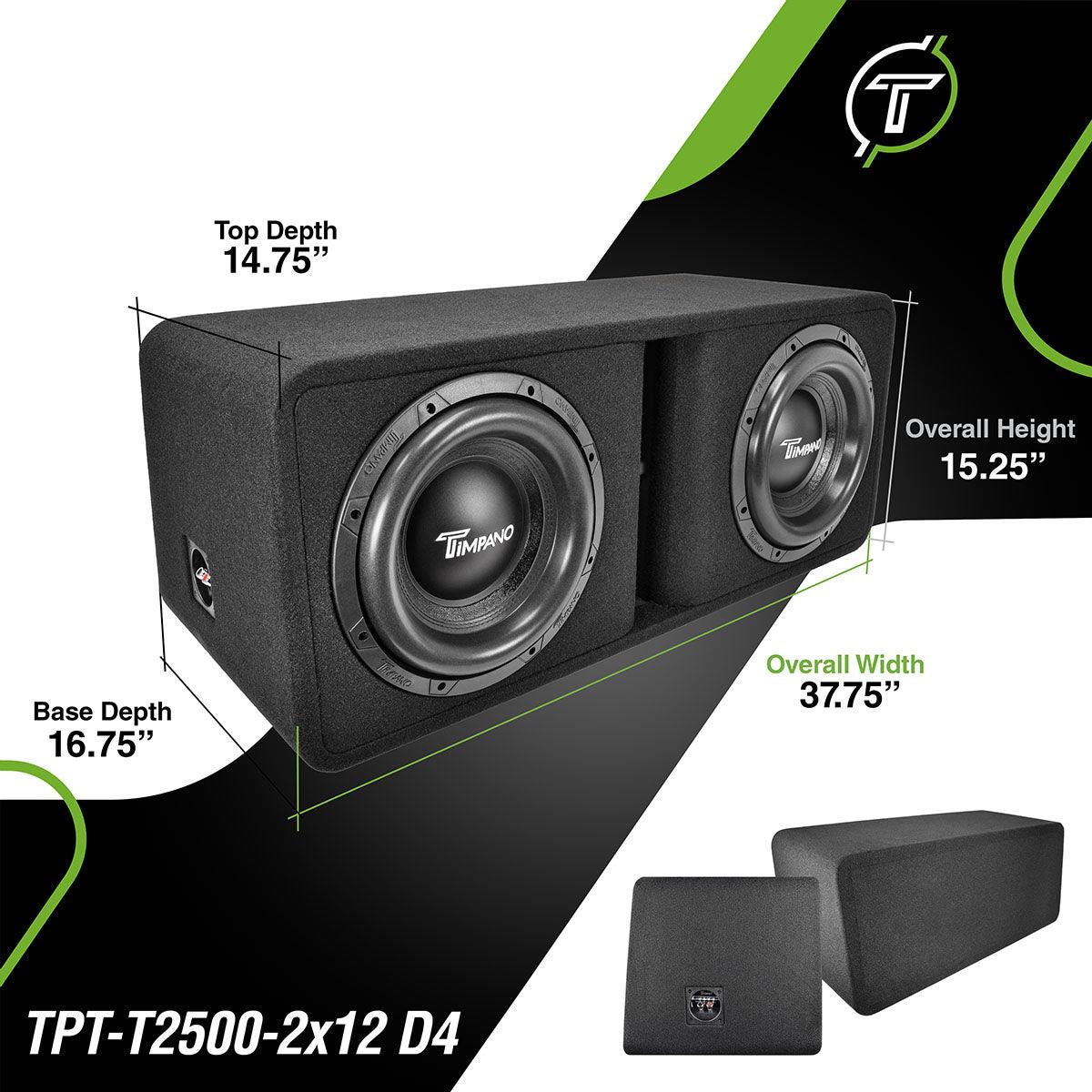 Timpano Audio TPT-T2500-2x12 D4 Dual 12" Car Audio Subwoofer Box 5000 Watts 1 Ohm TPT-T2500-212 Loaded Ported Enclosure