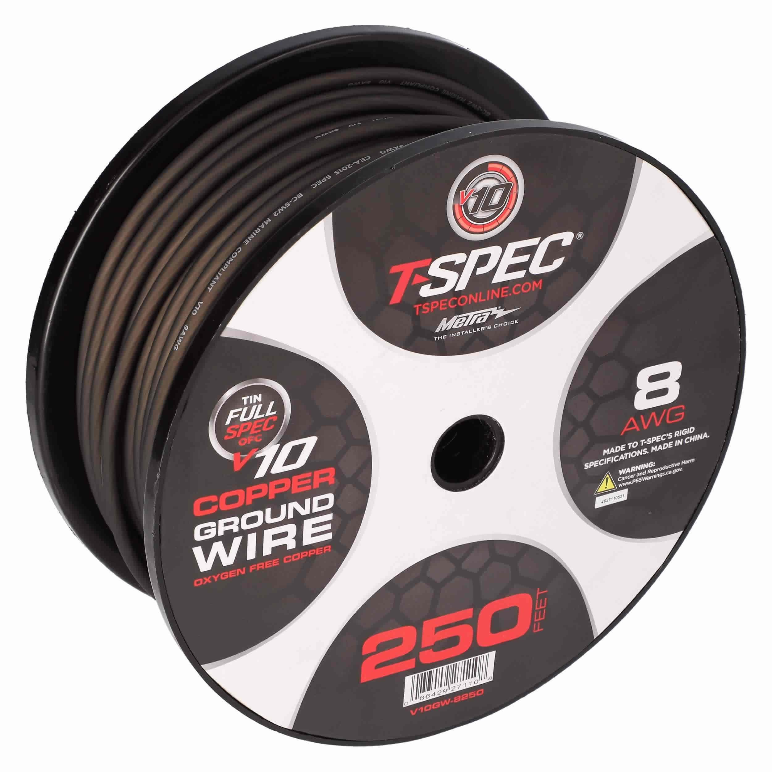 T-SPEC V10GW-8250 8 AWG 250FT MATTE BLACK OFC POWER WIRE - v10 SERIES