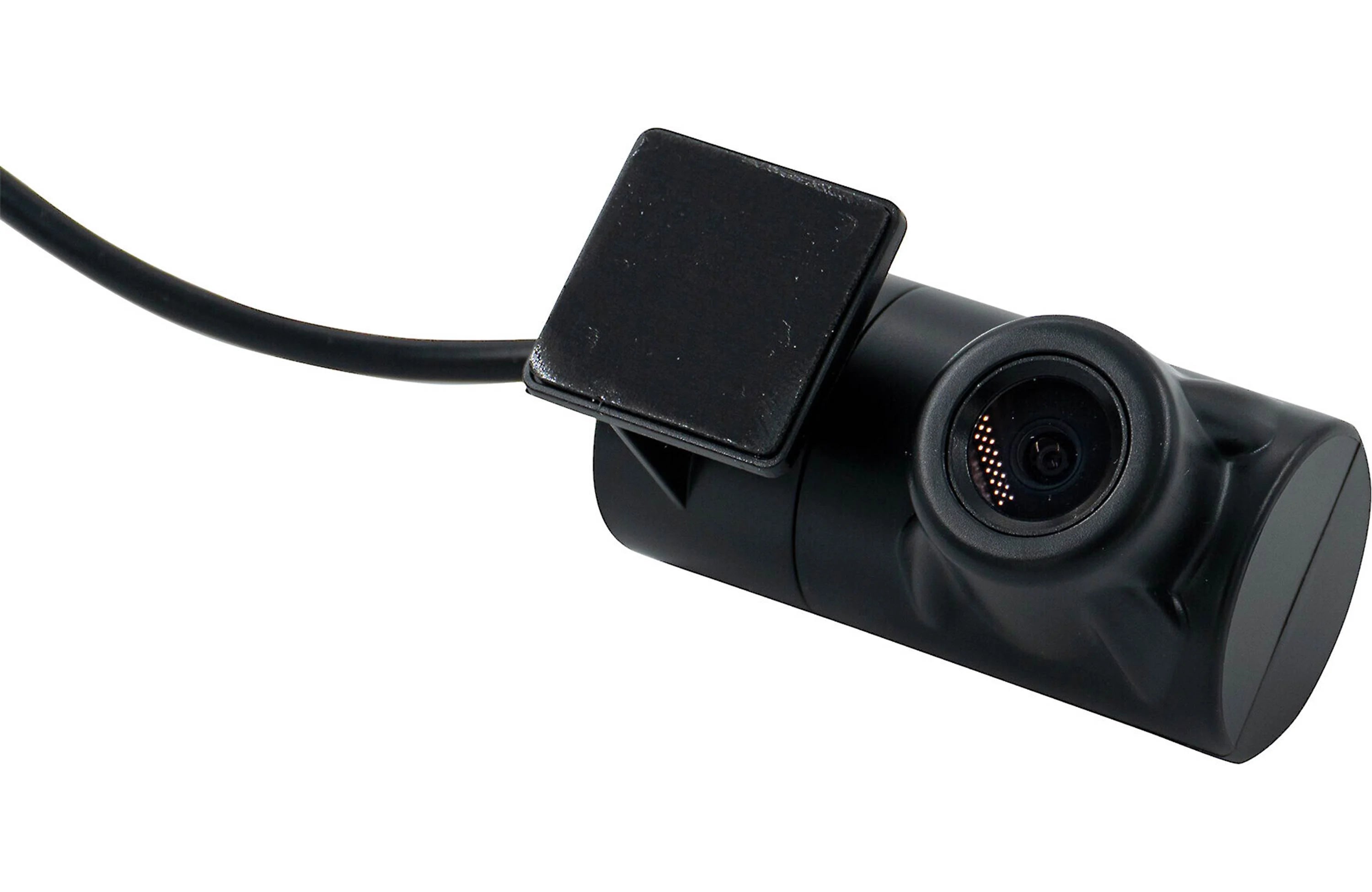 Black car camera with cable on a white background
