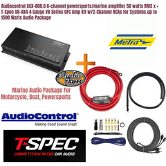 Audiocontrol ACX-600.6 6-channel powersports/marine amplifier 50 watts RMS x + T-Spec V8-AK4 4 Gauge V8 Series OFC Amp Kit w/2-Channel RCAs for Systems up to 1500 Watts Audio Package