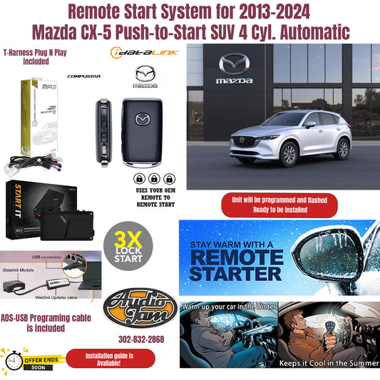 Remote Start System for 2013-2024 Mazda CX-5 Push-to-Start SUV 4 Cyl. Automatic + ADS-USB Programming cable