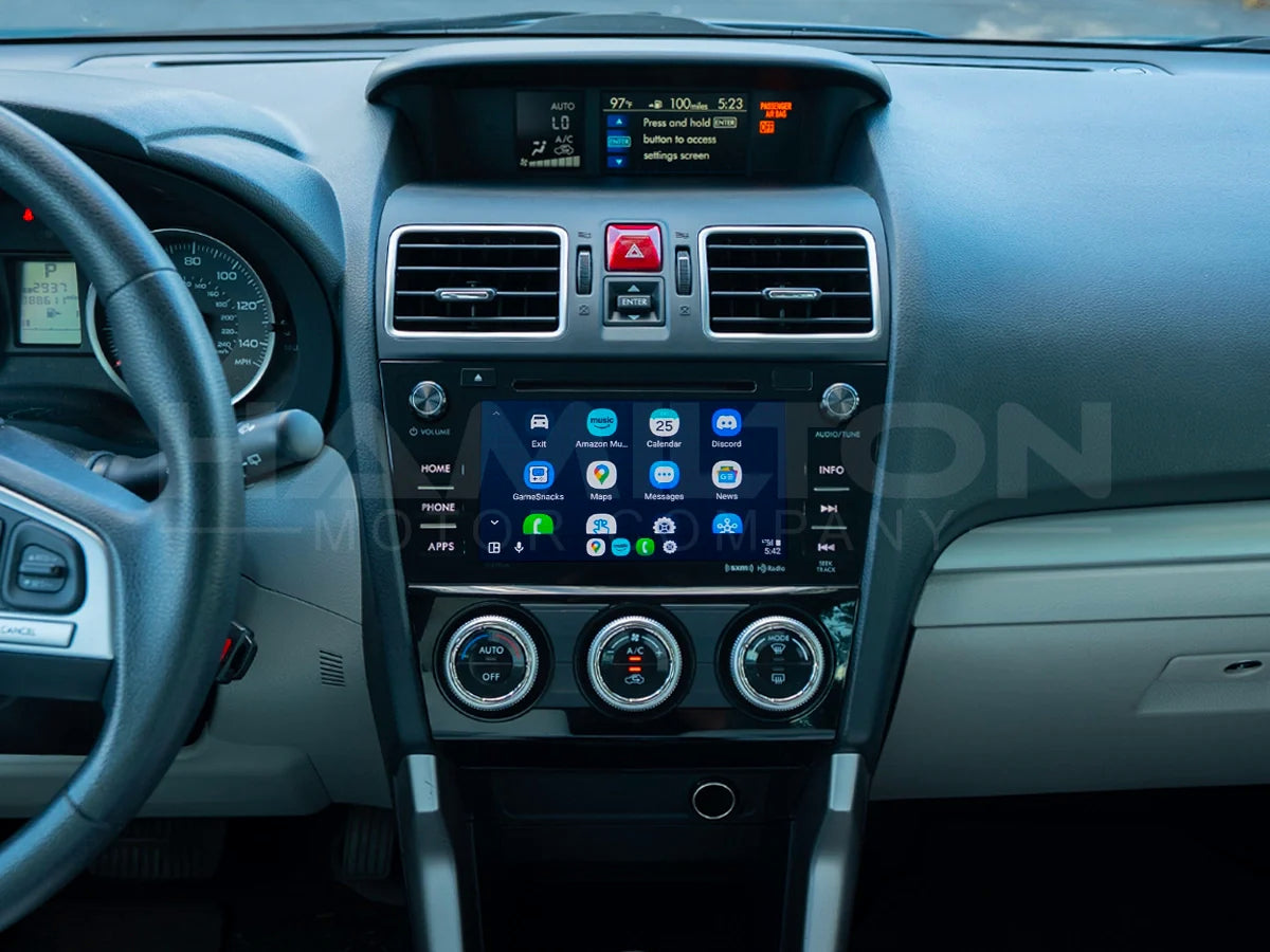 Car dashboard with digital display and control buttons