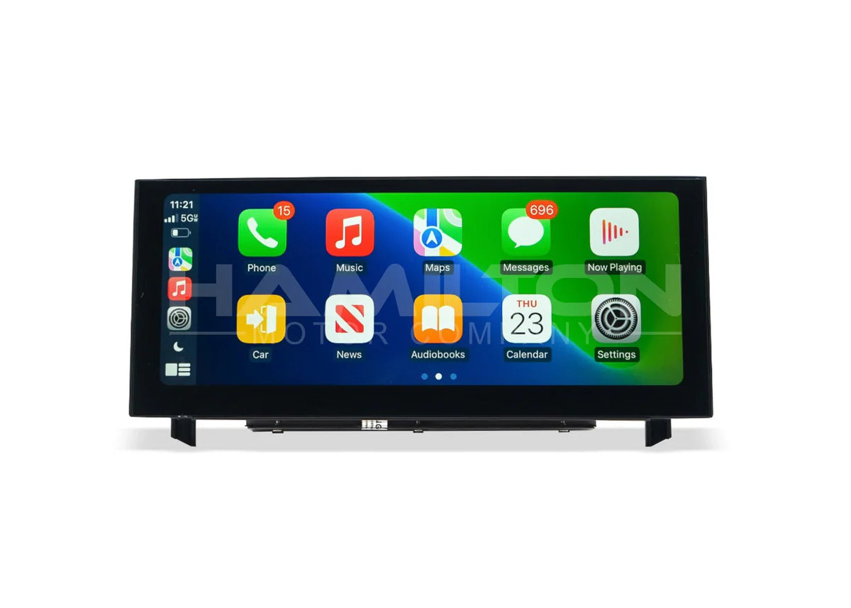 Digital display with app icons on a white background