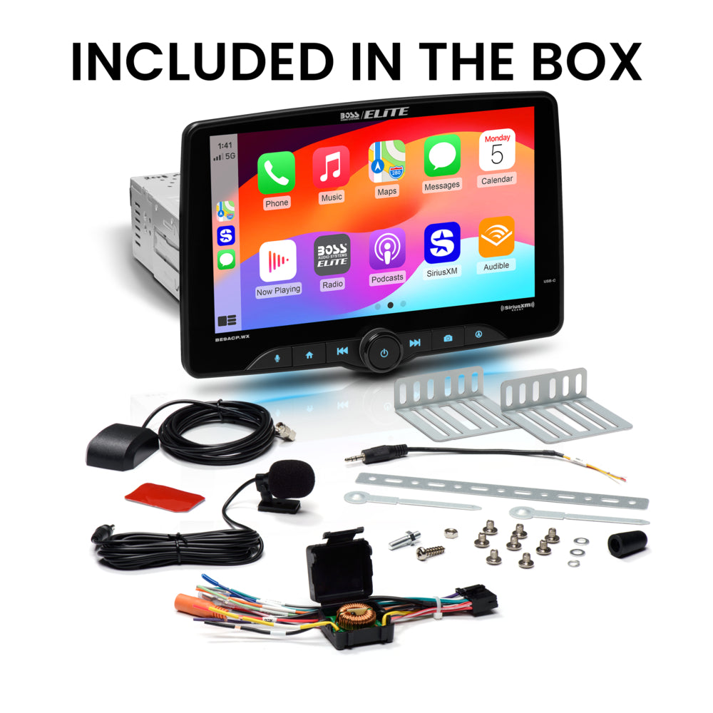 Car multimedia system with screen and accessories on a white background