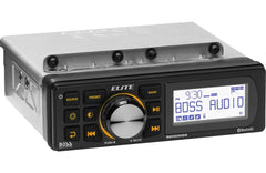 Boss Audio Elite marine radio for Harley with digital display on a white background