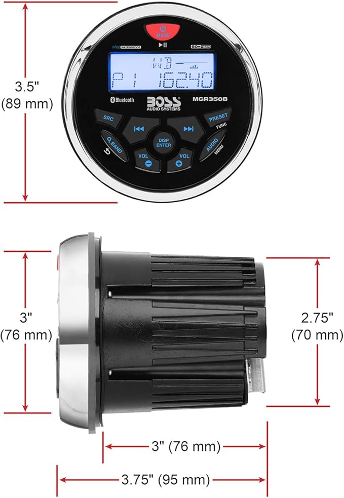 Boss MGR350B Marine Stereo – Bluetooth Gauge Unit for Boats