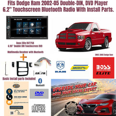 Fits Dodge Ram 2002-05 Double-DIN, DVD Player 6.2" Touchscreen Bluetooth Radio With Install Parts.