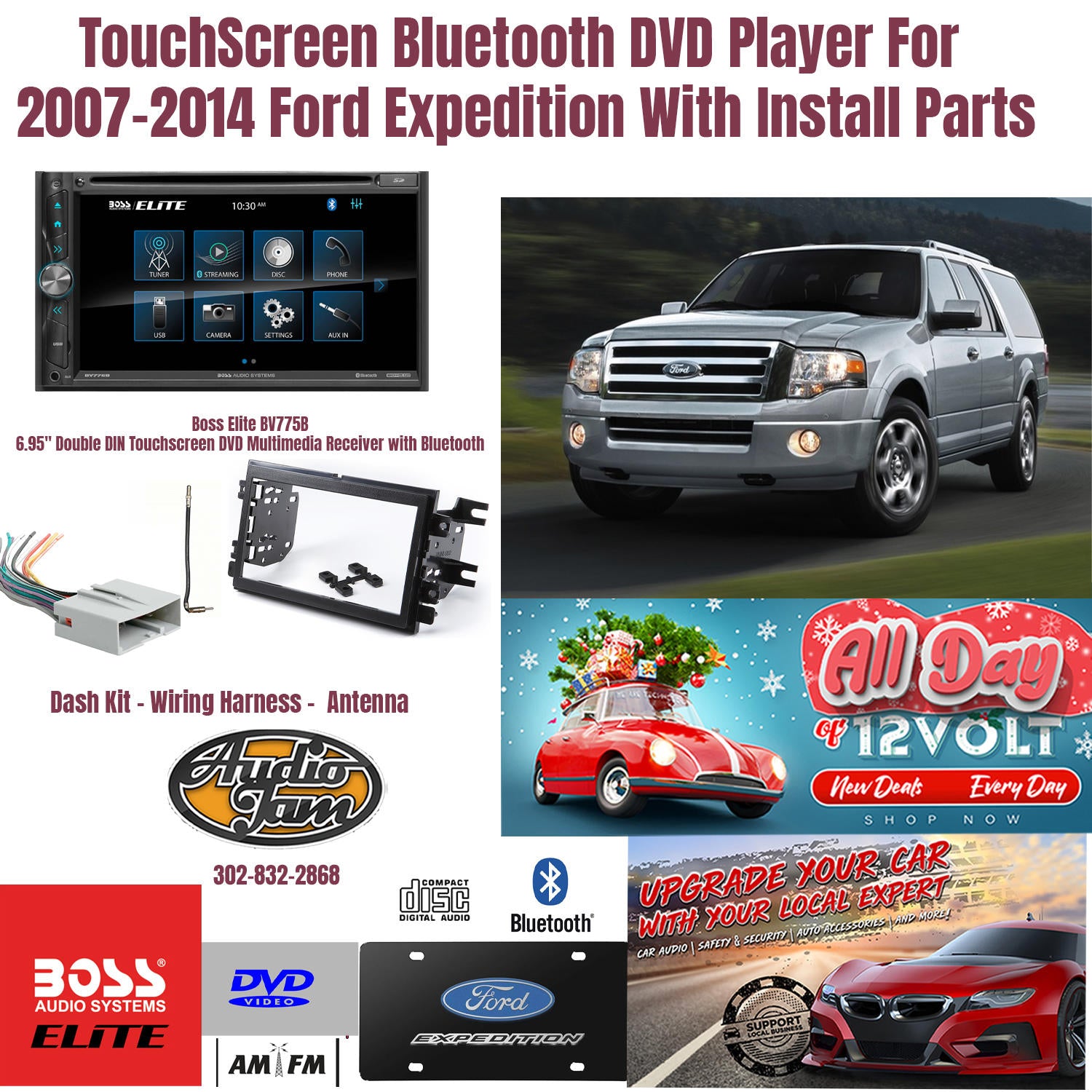 TouchScreen Bluetooth DVD Player For 2007-14 Ford Expedition With Install Parts
