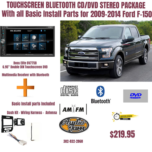 TOUCHSCREEN BLUETOOTH CD/DVD STEREO PACKAGE  With all Basic Install Parts for 2009-2014 Ford F-150