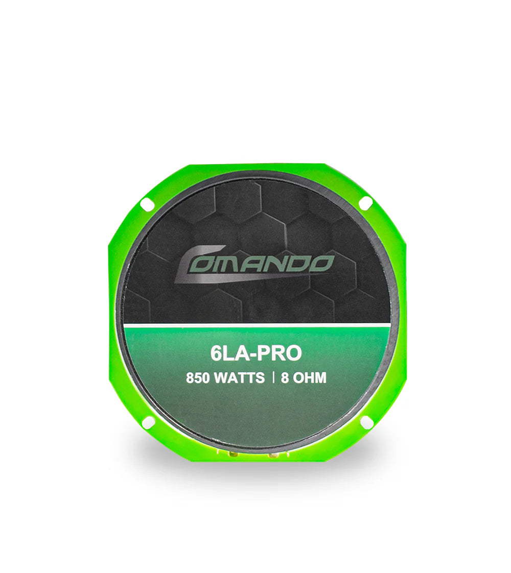 Green and black speaker with 'Comando' branding on a white background