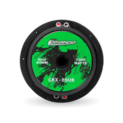 Car subwoofer with green and black design on a white background