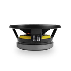 Car speaker with yellow surround on a white background