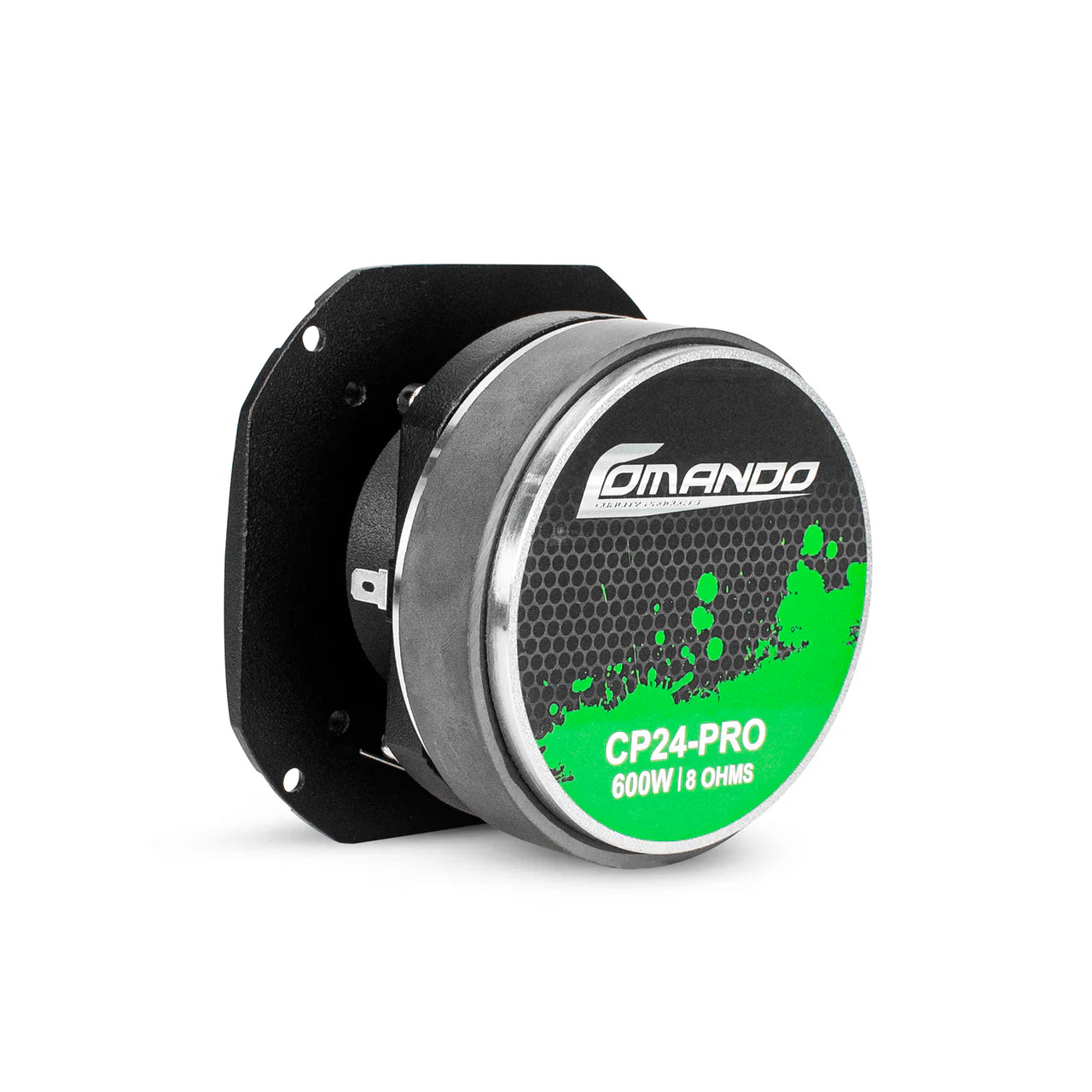 Car speaker with 'Comando' branding on a white background
