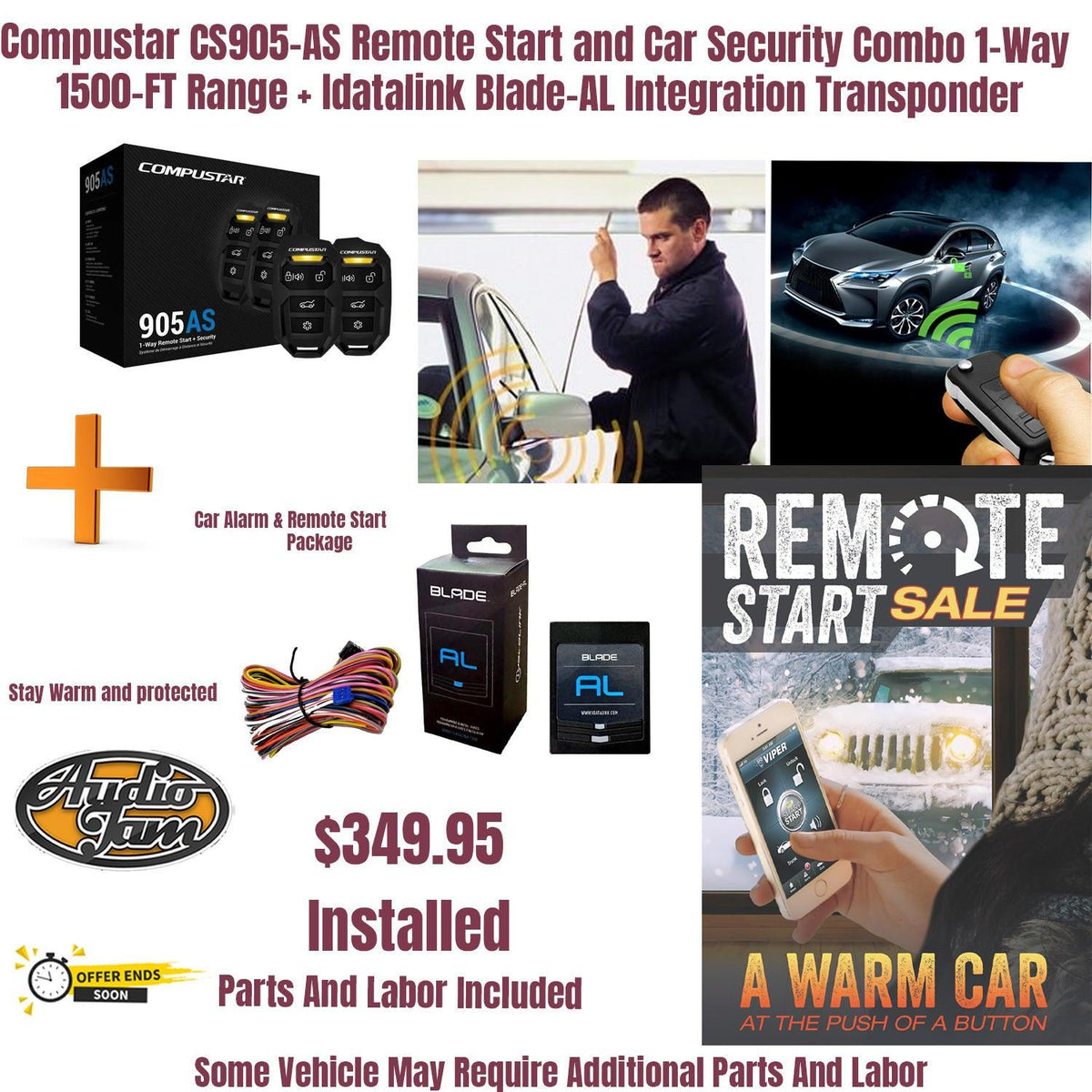 Compustar CS905-AS Remote Start and Car Security Combo 1-Way 1500-FT Range + Idatalink Blade-AL Integration Transponder