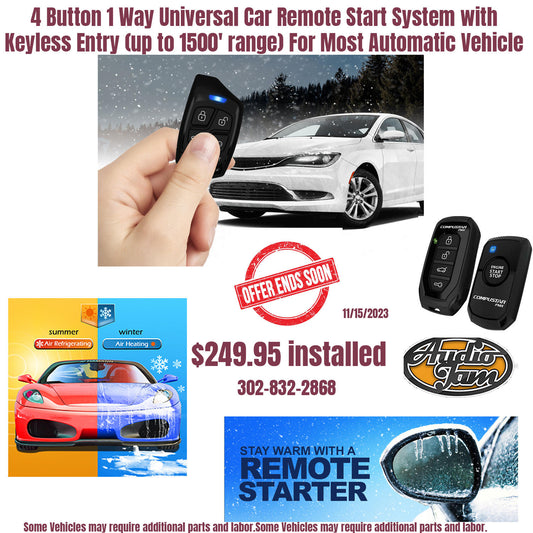 4 Button 1 Way Universal Car Remote Start System with  Keyless Entry (up to 1500' range) For Most Automatic Vehicle