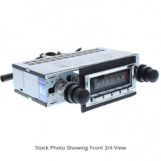 Vintage-style car radio with digital display on a white background