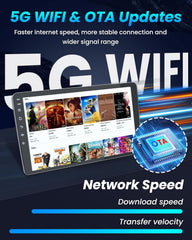 Advertisement for 5G WiFi and OTA updates with a tablet and network speed graphics.