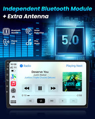 Car stereo system with Bluetooth module and antenna on a dark background