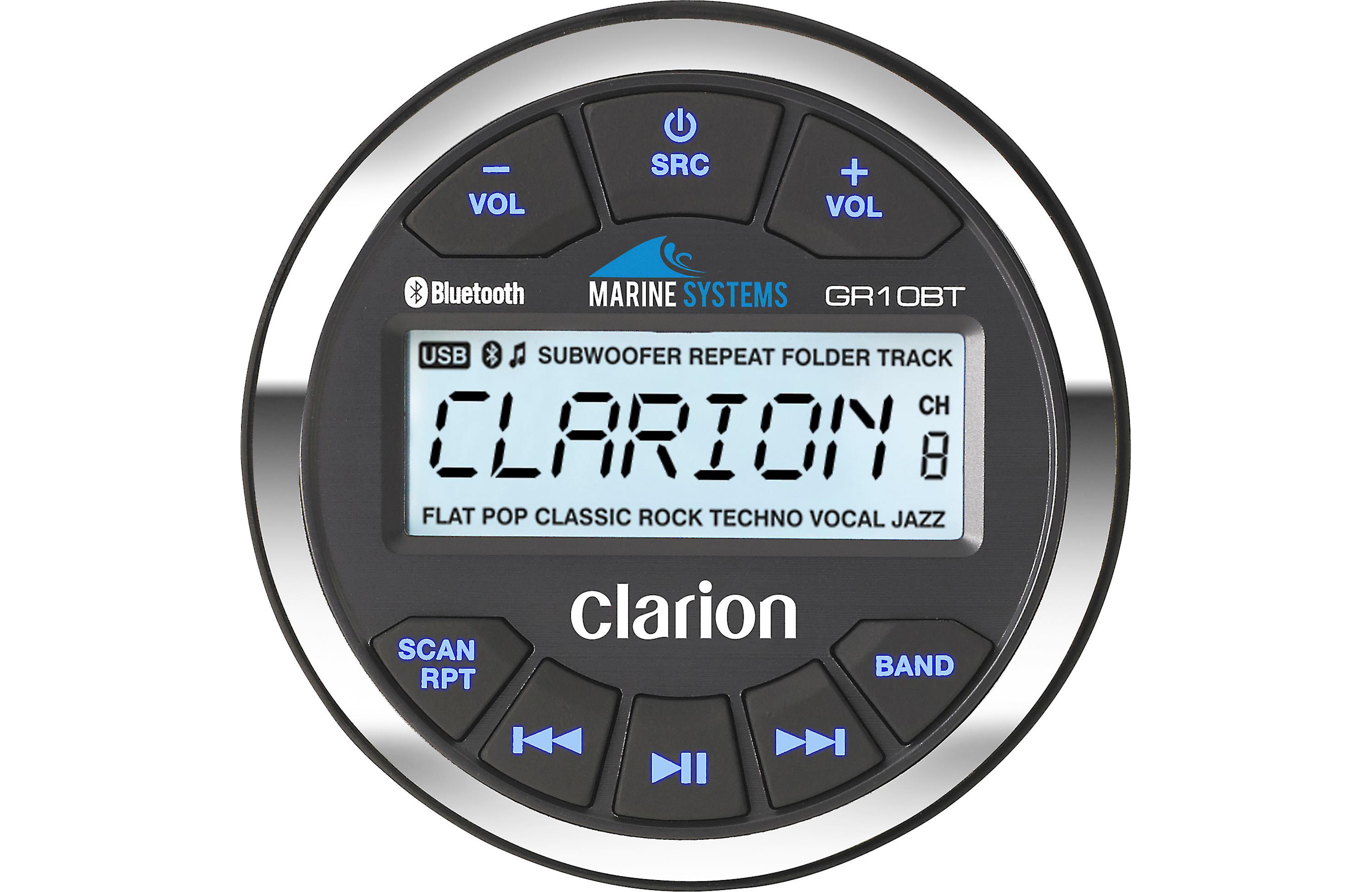 Clarion GR10BT Marine Stereo – Compact, Bluetooth-Enabled, Water-Resistant Audio