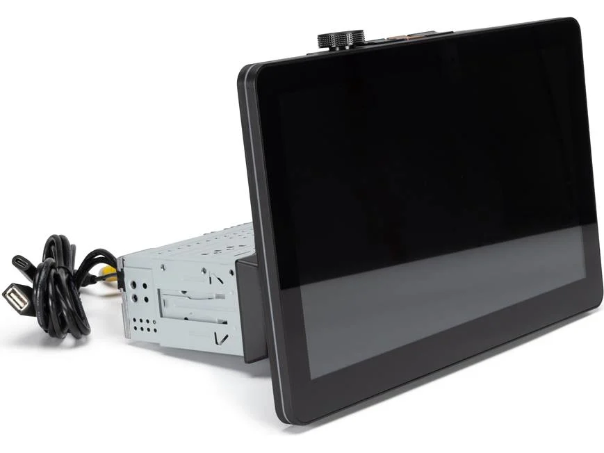 Car monitor with a screen and wiring on a white background