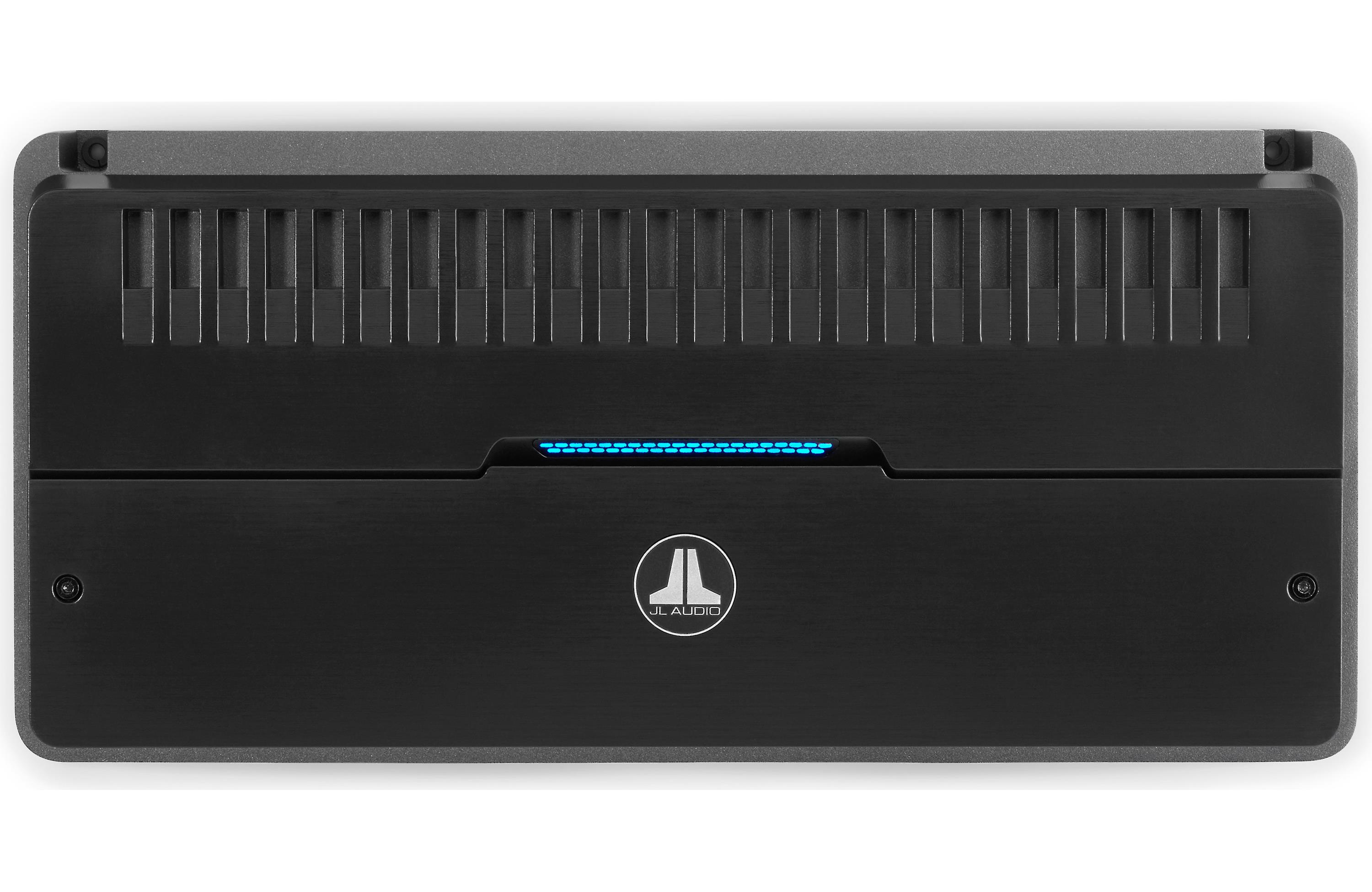 Black electronic device with a logo on a white background