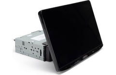 car stereo radio with a floating screen  on a white background