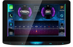 Car navigation system display with various controls and indicators on a white background