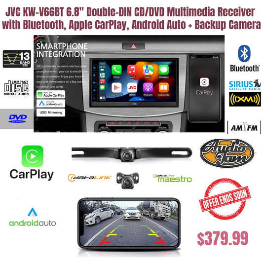 JVC KW-V66BT 6.8" Double-DIN CD/DVD Multimedia Receiver with Bluetooth, Apple CarPlay, Android Auto + Backup Camera