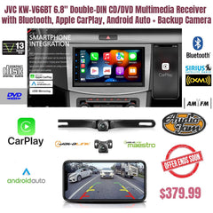 JVC KW-V66BT 6.8" Double-DIN CD/DVD Multimedia Receiver with Bluetooth, Apple CarPlay, Android Auto + Backup Camera