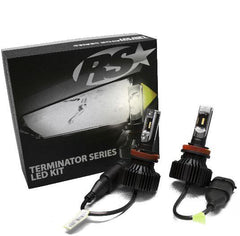Car LED bulb kit with packaging labeled 'PS Terminator Series LED Kit' on a white background.