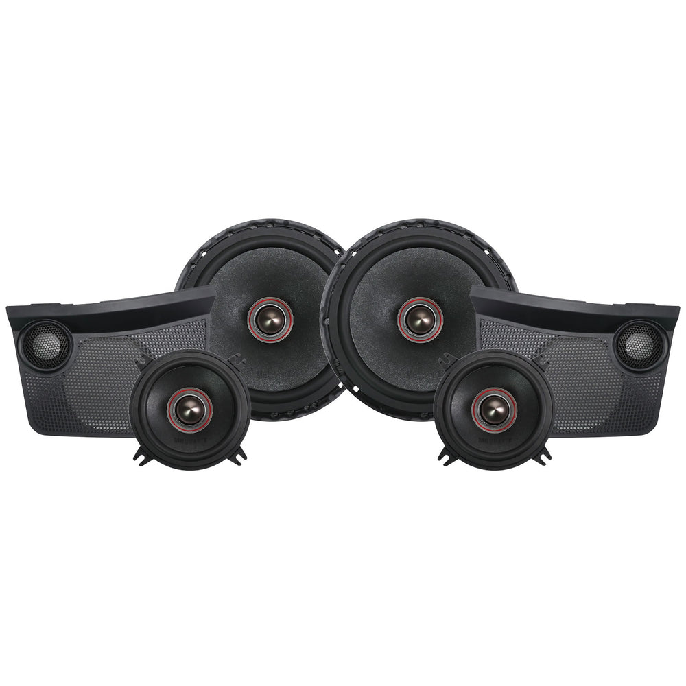 Set of car speakers on a white background