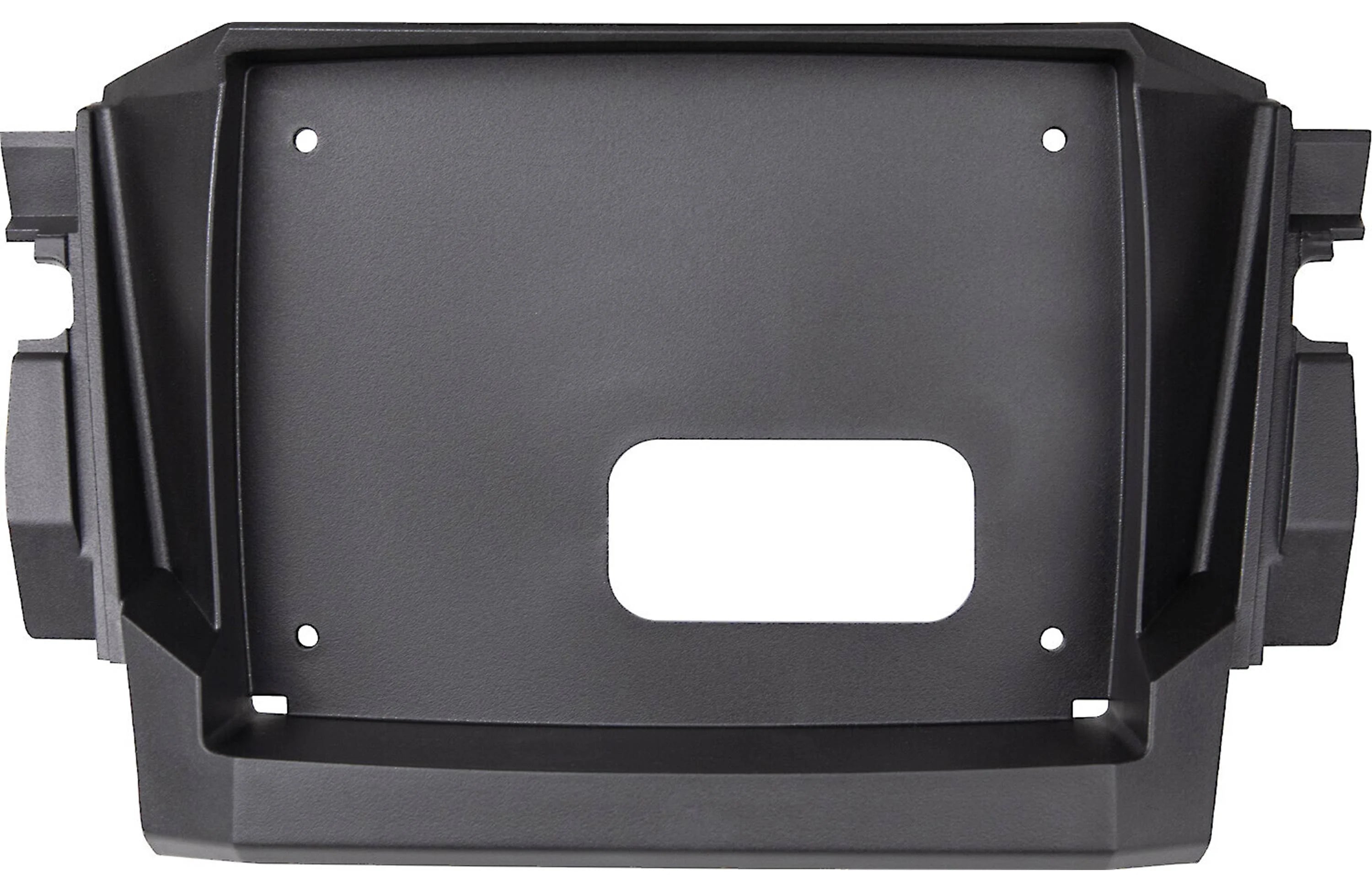 Black plastic bracket or component on a white background
