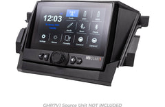 Car stereo system with digital display and control buttons on a white background