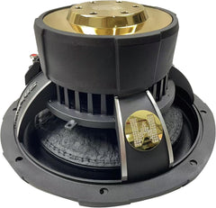 Speaker driver with gold and black components on a white background