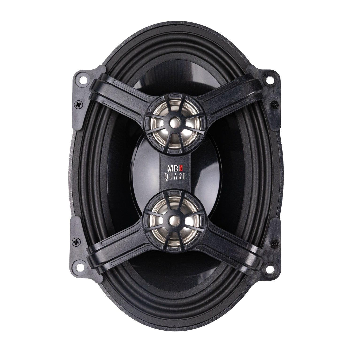 Car speaker with 'MB Quart' branding on a white background