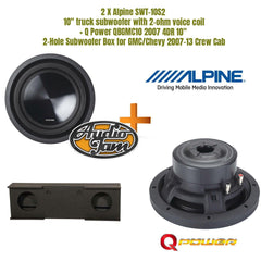 2 X Alpine SWT-10S2  10" truck subwoofer with 2-ohm voice coil + Q Power QBGMC10 2007 4DR 10" 2-Hole Subwoofer Box for GMC/Chevy 2007-13 Crew Cab