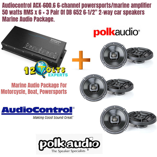 Audiocontrol ACX-600.6 6-channel powersports/marine amplifier 50 watts RMS x 6 + 3 Pair Of DB 652 6-1/2" 2-way car speakers Marine Audio Package