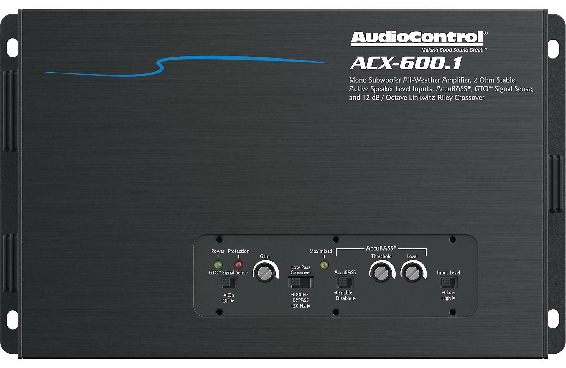 AudioControl ACX-600.1 Mono powersports/marine amplifier — 600 watts RMS x 1 at 2 ohms— 50 watts RMS + Stinger JKUAMPBRKTD AMP Bracket for mounting AMP Under Driver side seat Compatible with 2007-2018 Wrangler JK + T-Spec V10-AK4 4-gauge amplifier wiring