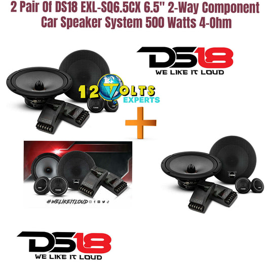 2 Pair Of DS18 EXL-SQ6.5CX 6.5" 2-Way Component Car Speaker System 500 Watts 4-Ohm