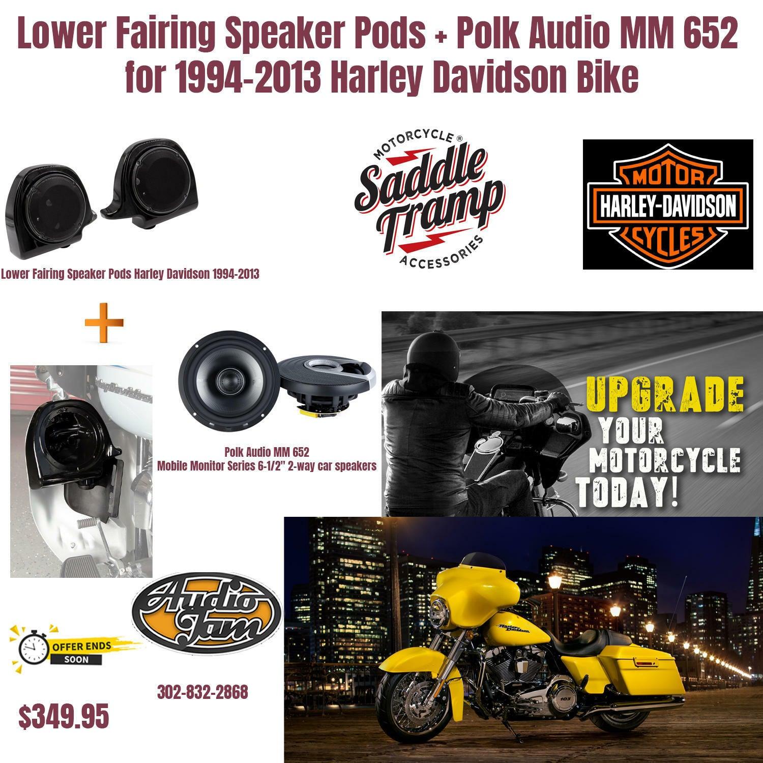 Lower Fairing Speaker Pods + Polk Audio MM 652 for Harley Davidson 1994-2013