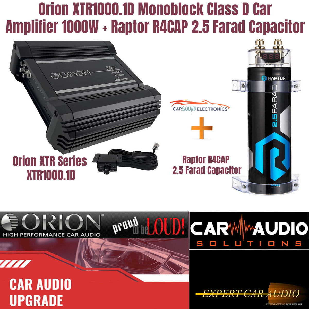 Orion XTR1000.1D Monoblock Class D Car Amplifier 1000W + Raptor 2.5 Farad Capacitor