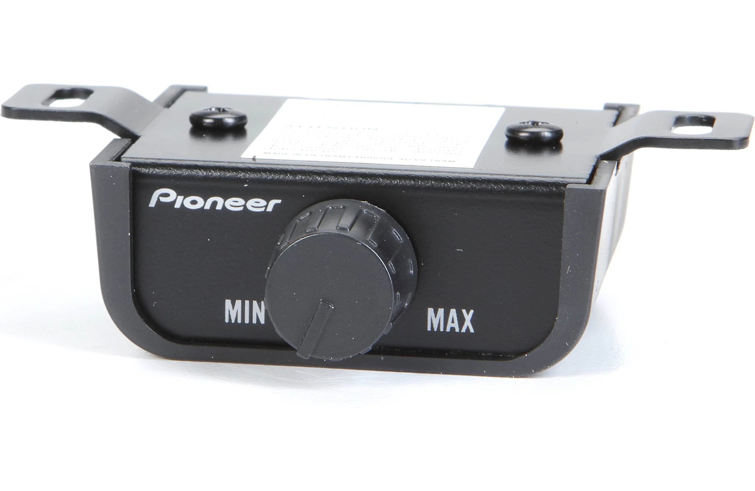 Pioneer audio control knob with 'Min' and 'Max' labels on a white background