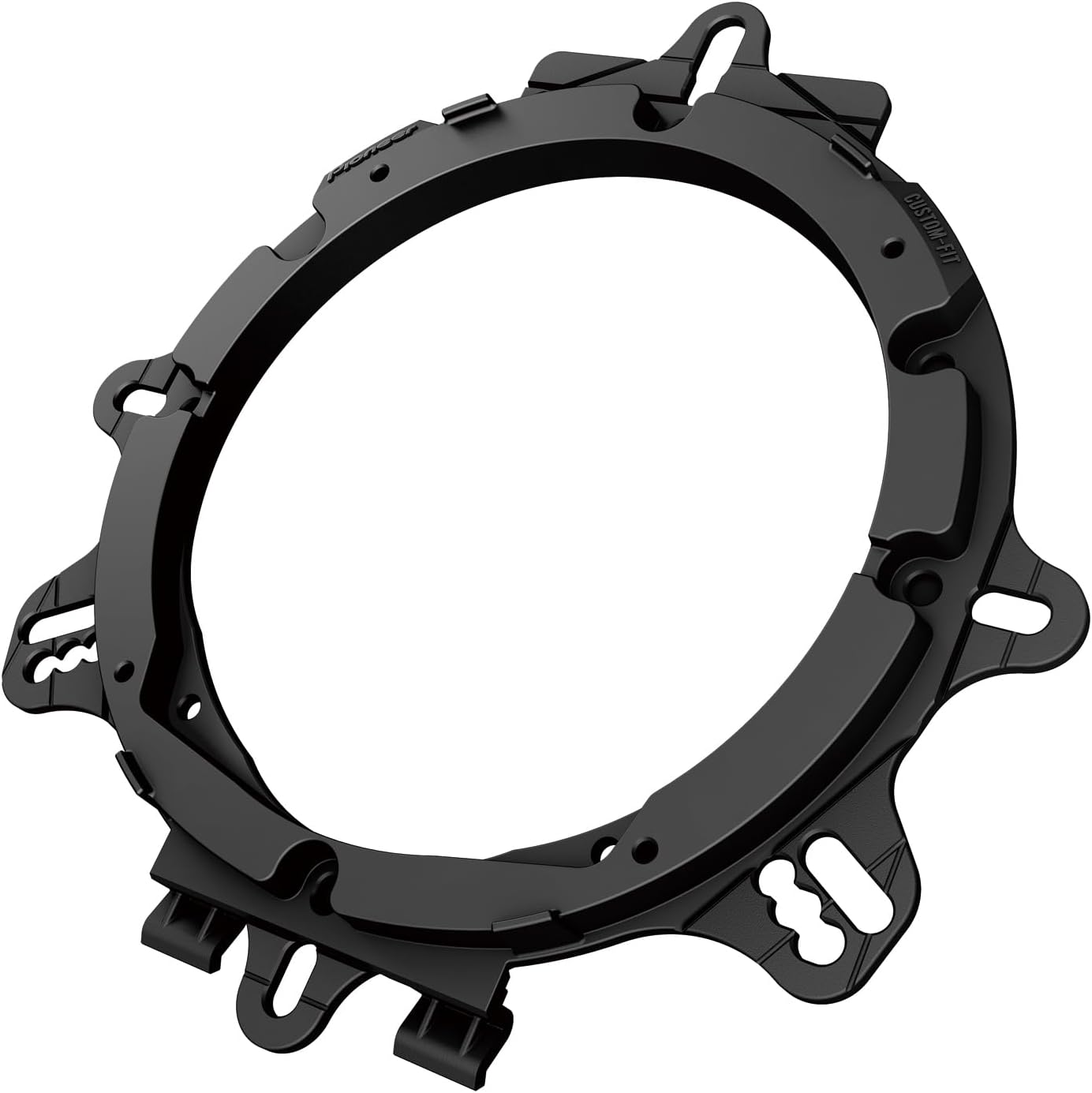 Black metal ring component on a white background